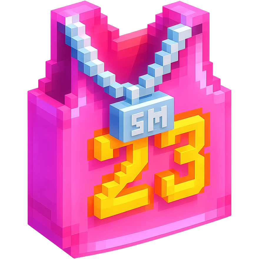 светящейся розовая баскетбольная майка с надписью "23" и серебряная цепь с надписью "SM", no background emoji