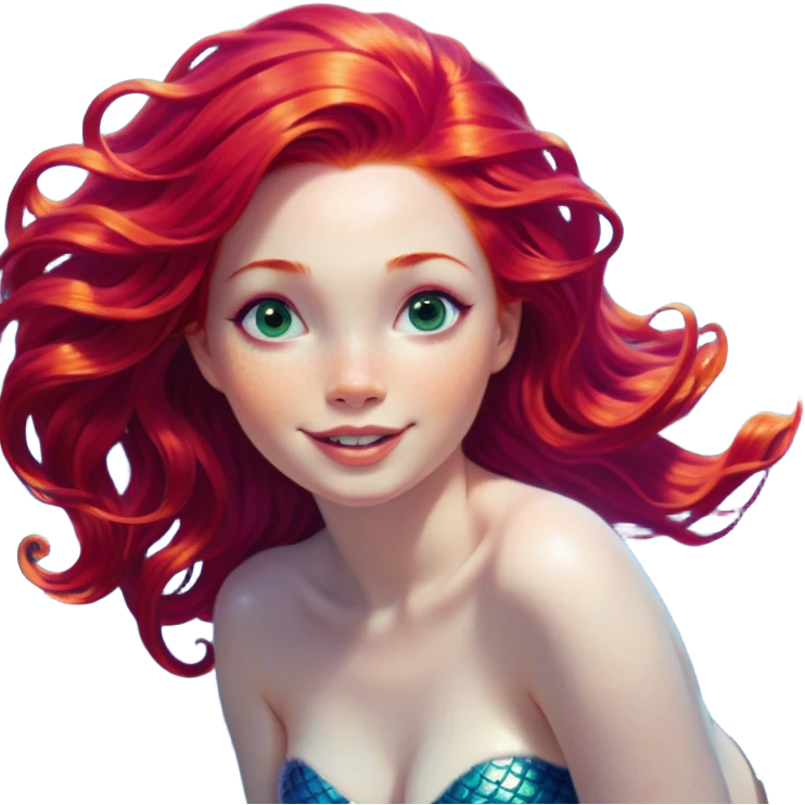 Cinematic Realistic Red Hair Mermaid Portrait, head tilted dramatically with an exaggeratedly amused expression, featuring a striking, vibrant form with meticulously detailed, flowing red hair and luminous porcelain skin. Her expressive eyes burst with playful marine mischief, rendered with dynamic underwater lighting and vibrant textures that convey an air of cheeky oceanic whimsy and over‐the‐top mermaid charm. emoji