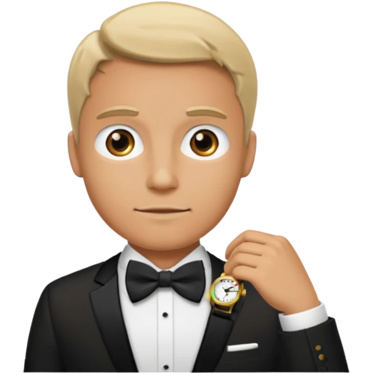 Male wearing watch + bow tie emoji