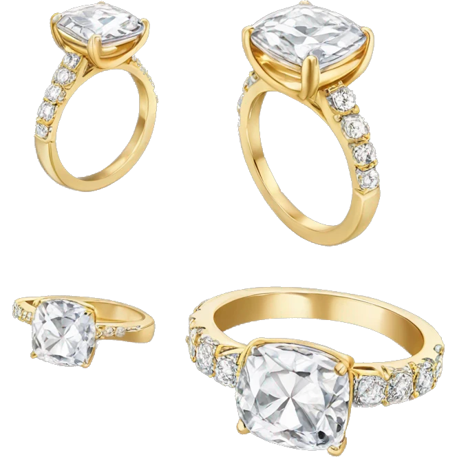 Cushion cut diamond ring with gold band  emoji