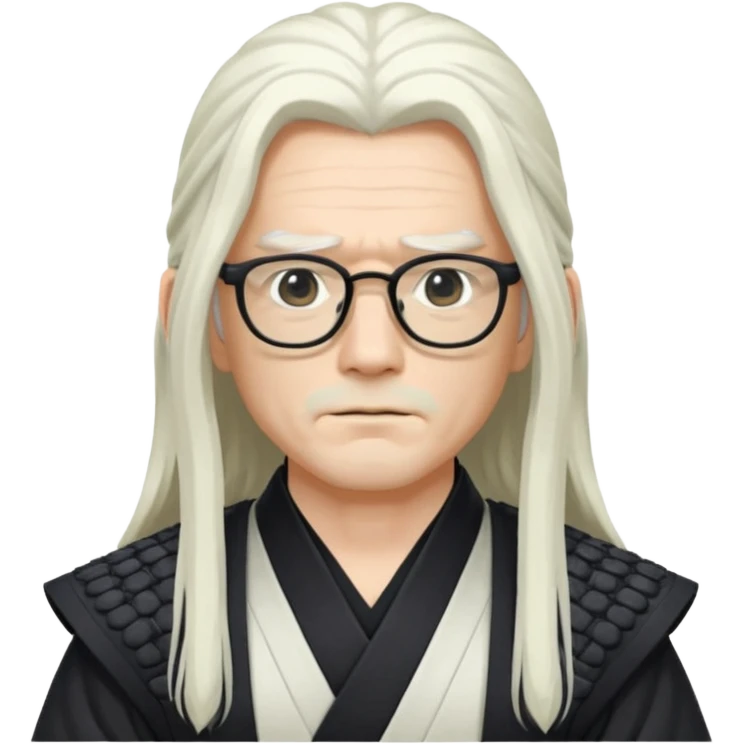 Long Haired Samurai with Glasses, white Long-haired ronin adjusting black spectacles emoji