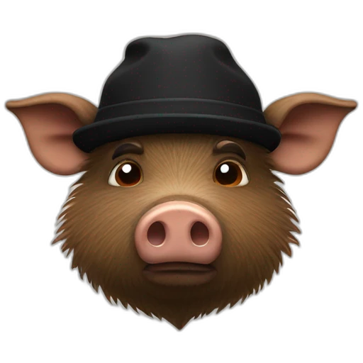 Sad brown stubble boar in a black winter hat emoji