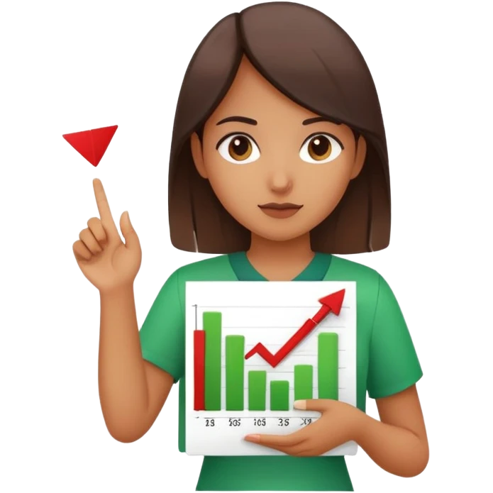 Girl holding chart with rising green graph line in right hand and holding another chart with falling red graph line in left hand emoji