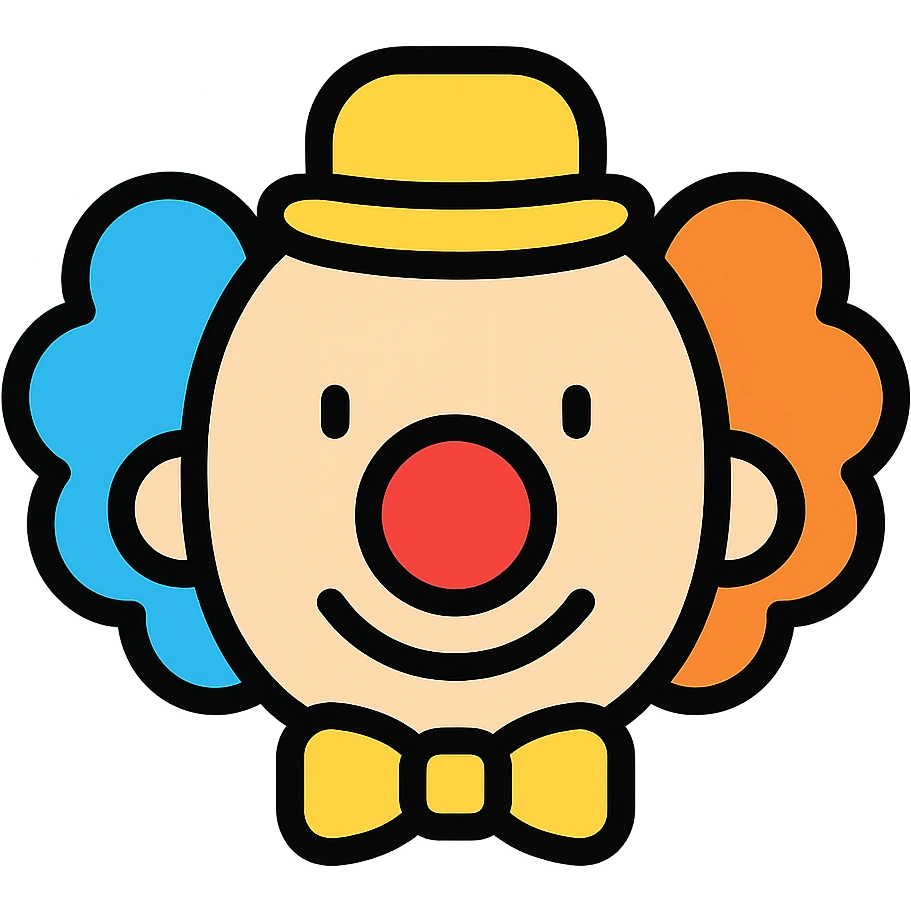 clown head with red nose and colorful hair, vibrant colors emoji