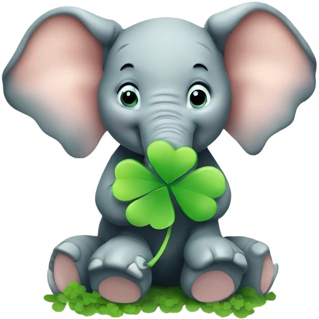 Sitting Elephant holding a 4 leaf clover in its trunk emoji