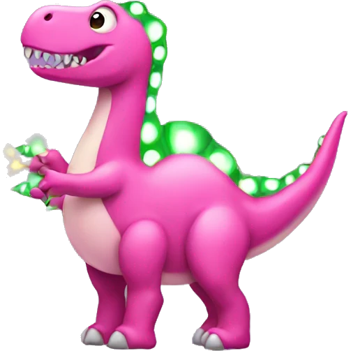 A pink dinosaur with Christmas lights emoji