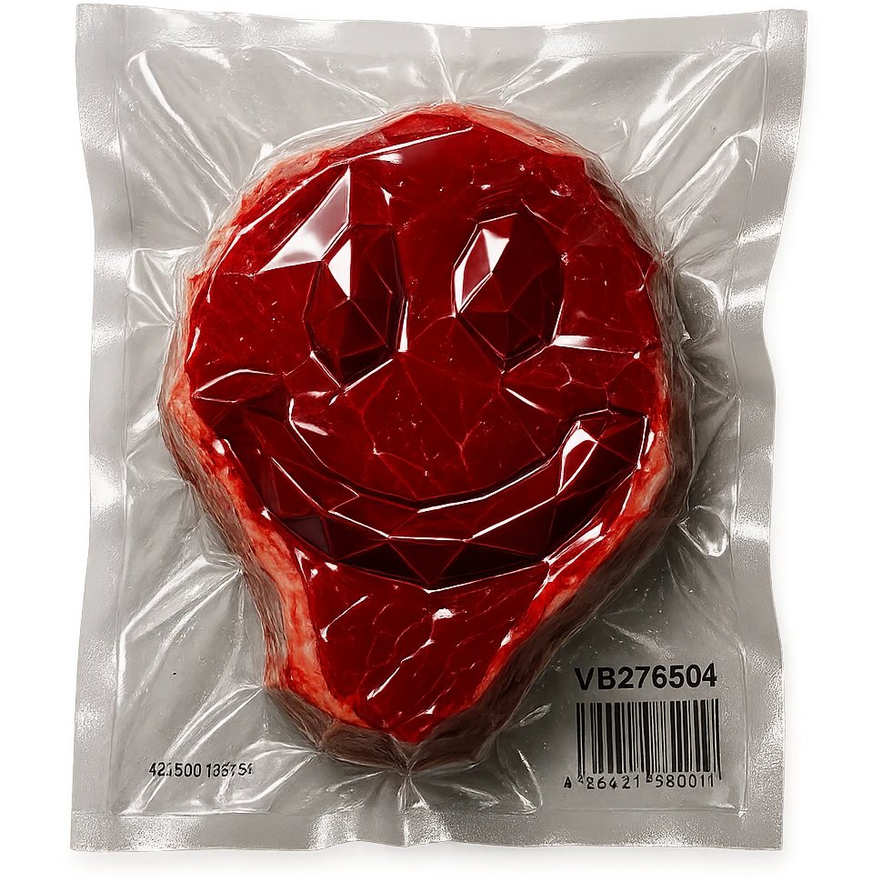 steak with facets like a diamond, very glossy, vacuum-sealed style emoji