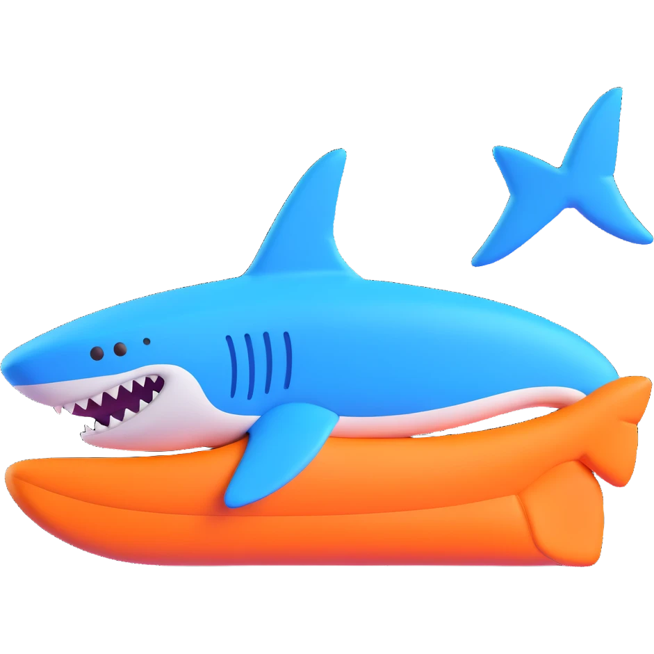3D emoji of a Nike shoe shaped like a blue shark, icon style emoji