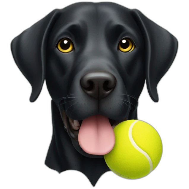 black labrador dog holding a yellow tennis ball in its mouth emoji