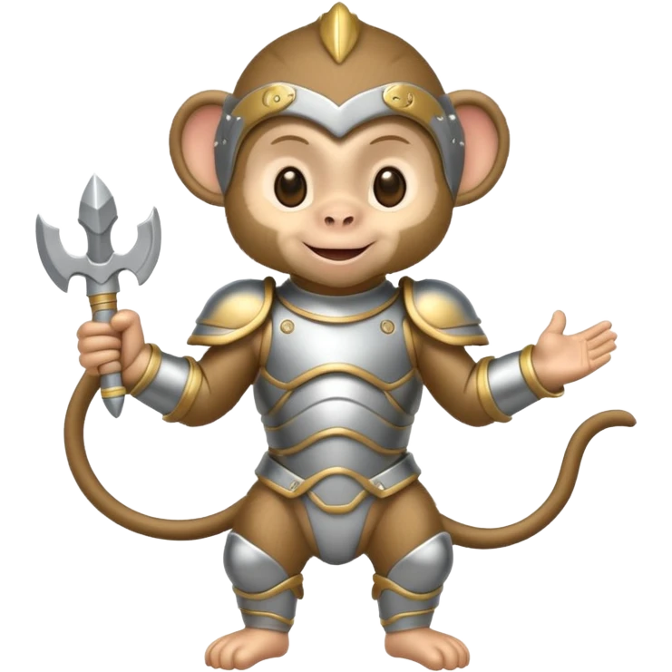 baby monkey in silver armor, full body, smile emoji