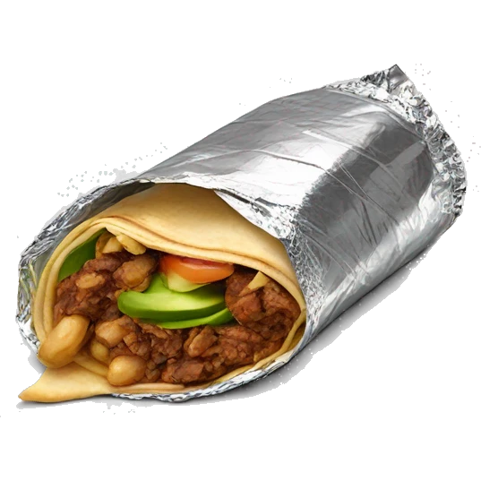 Shawarma wrap wrapped in tinfoil half way emoji