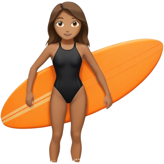Surfer girl in black swimsuit with orange surfboard emoji