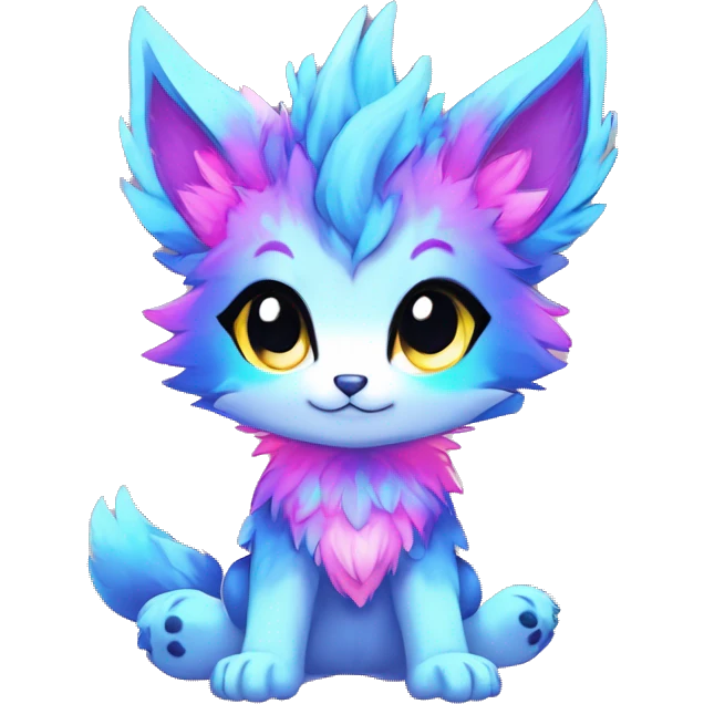 Anthro Fluffy Cool Cute Magical Elemental Shiny Colorful Neon Vibrant Colors Sparkle Kemono-style Chibi Fantasy-Animal-Fakémon-Pokémon-Hybrid Fur Sona Aesthetic Full Body emoji