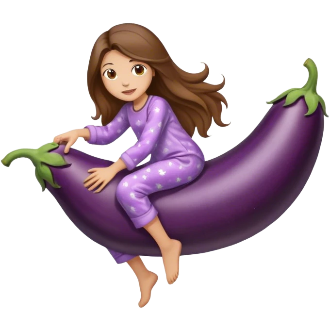 girl with long brown hair riding eggplant in pijamas emoji