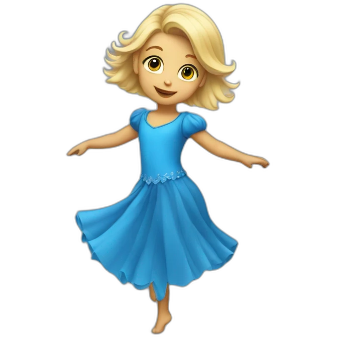 little blonde girl dancing in a blue bird costume emoji
