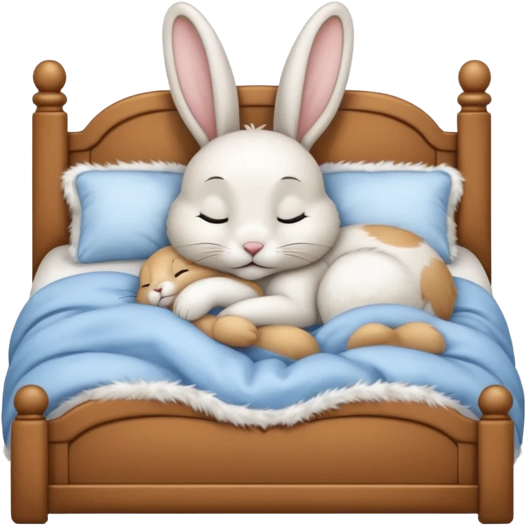 cartoon rabbit sleeping soundly in a big bed with its eyes closed emoji