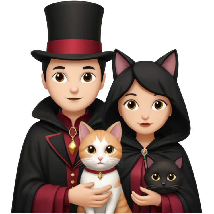magician couple and their pet cat emoji