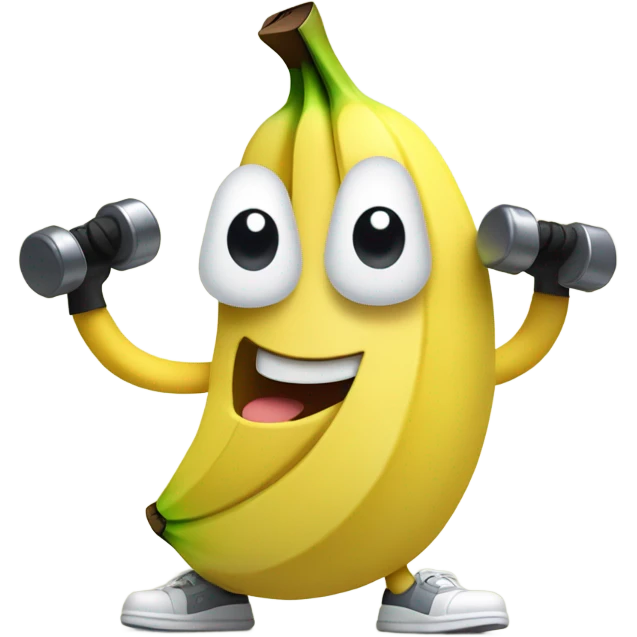 Create an energetic banana wearing a sweatband, lifting tiny dumbbells and looking motivated. emoji