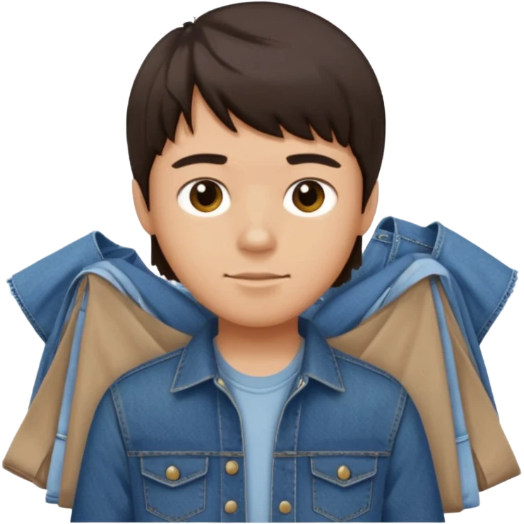 boy dark brown hair with bangs with straight eyebrows folding clothes  emoji