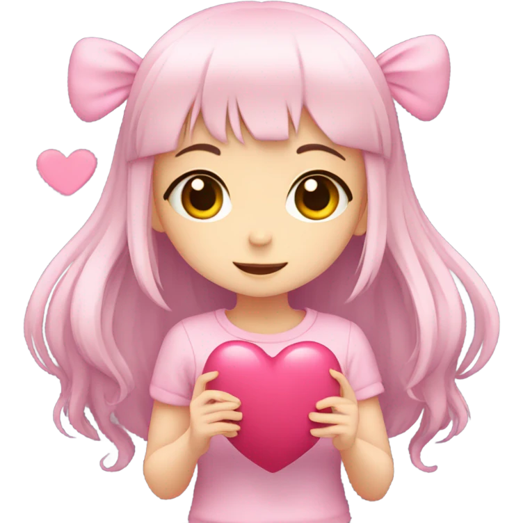 cute anime girl holding pink cutest heart emoji