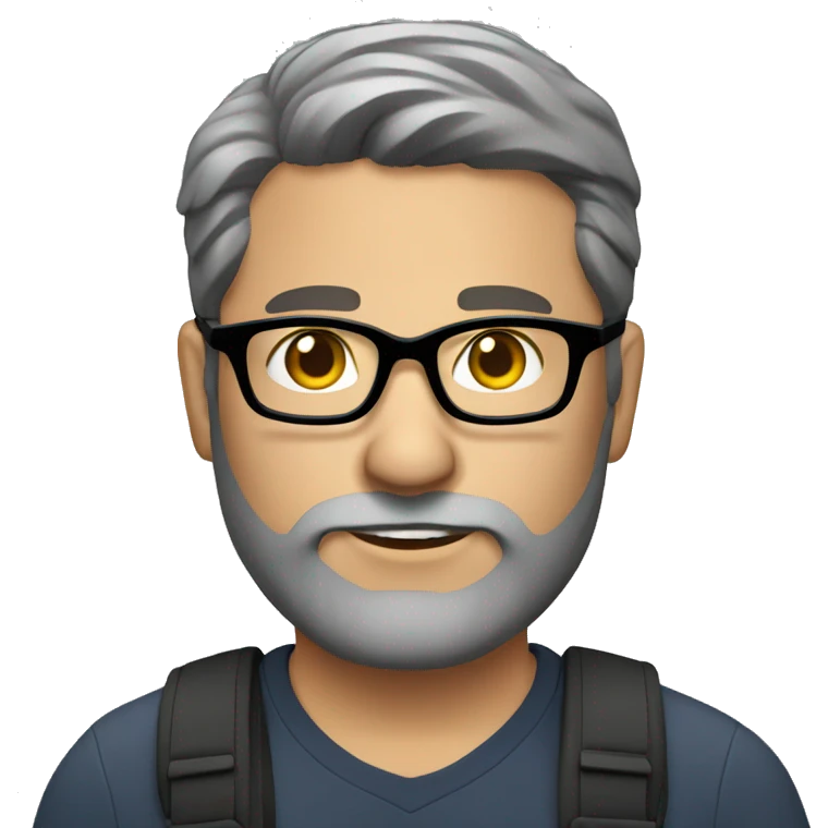 reporter short hair dark brown hair, chubby, GRAY beard AND GLASSES emoji