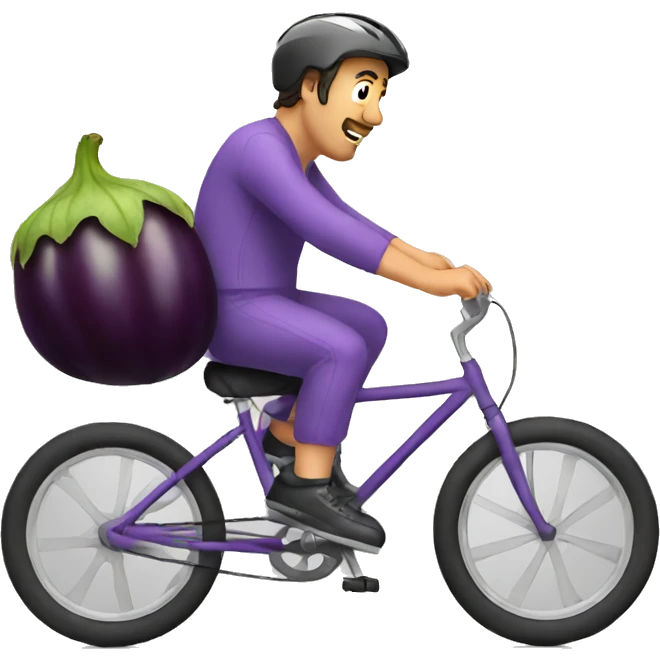Man riding a bike on a eggplant emoji