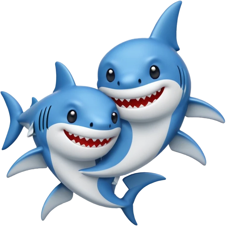 two sharks hugging, emoji style, small pixel size emoji