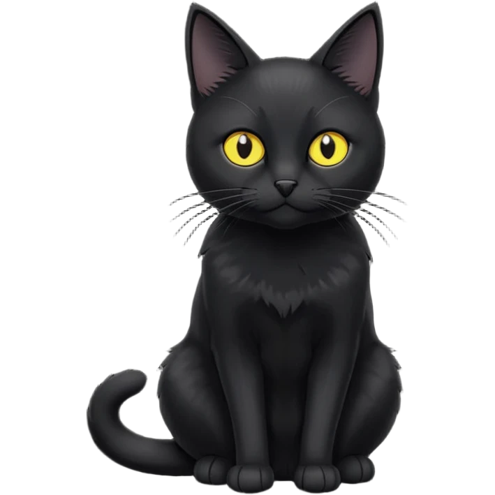 create an image of a black cat with yellow eyes and a white spot on the chest the cat is sitting looking forward in illustration style emoji