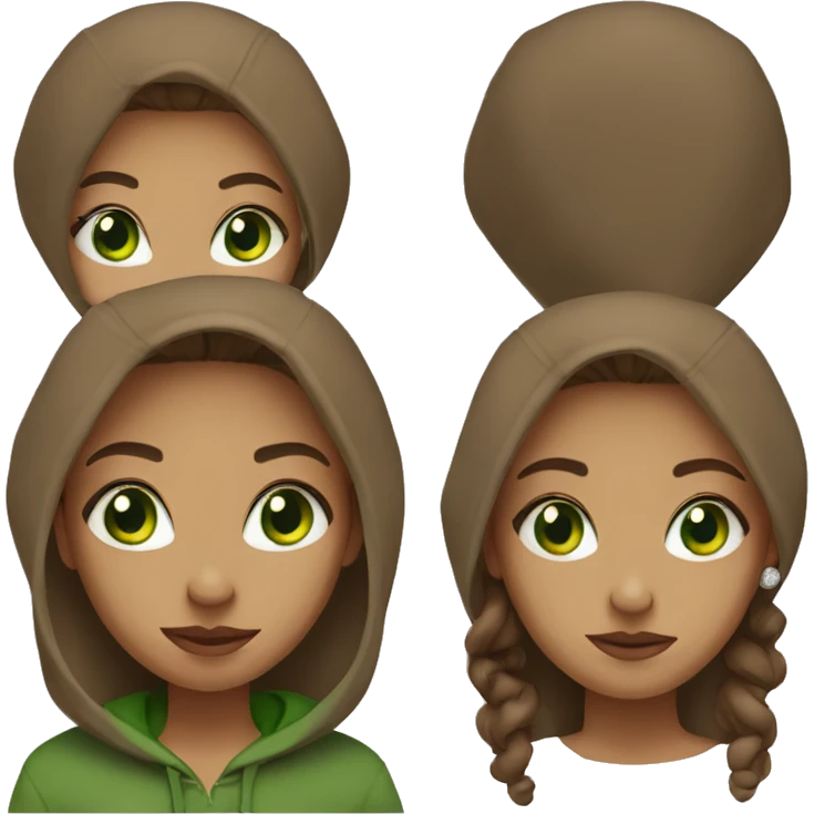 girl in brown hoodie with stud earring and green eyes emoji