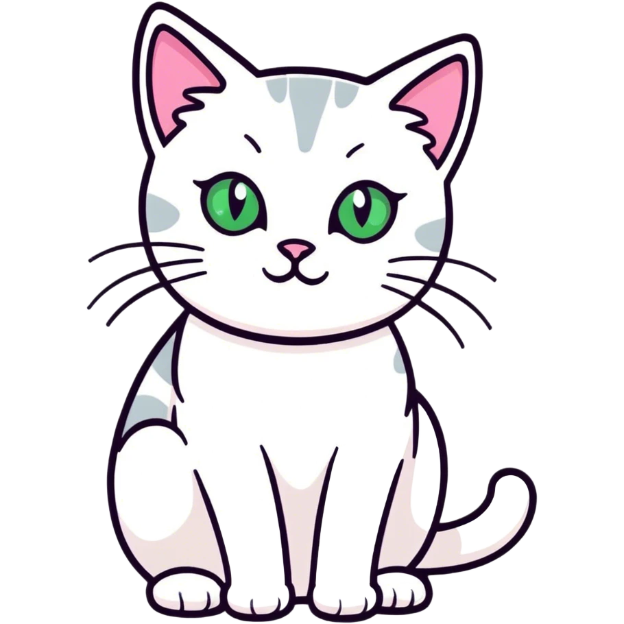 Cat white and grey with green eyes and pink nose  emoji