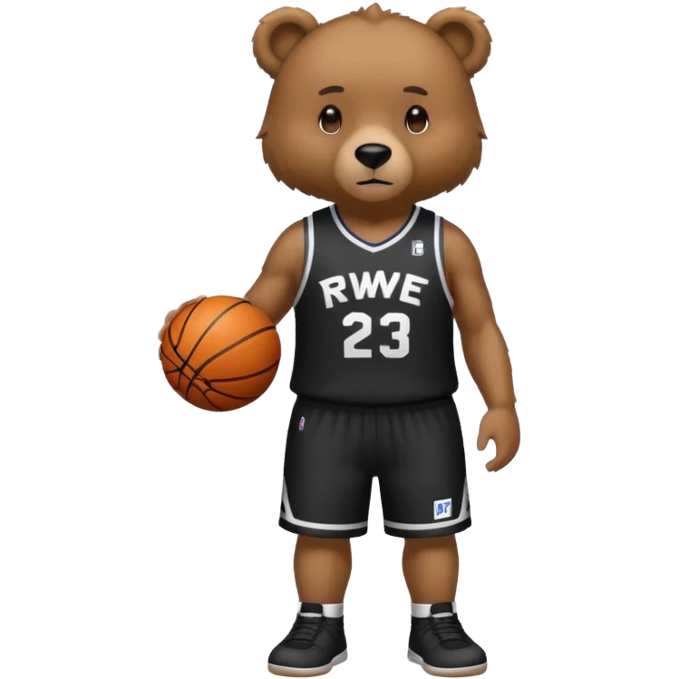 Bear with full body and wearing basketball black jersey that says RWE  emoji
