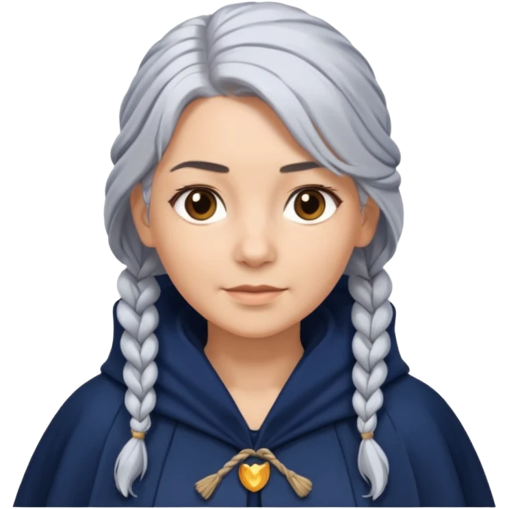braid silver hair, navy cloak emoji