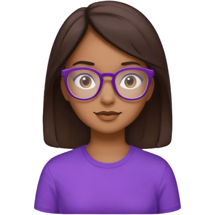 Chica de pelo moreno con gafas, lleva camisa violeta. Piel morena clara emoji