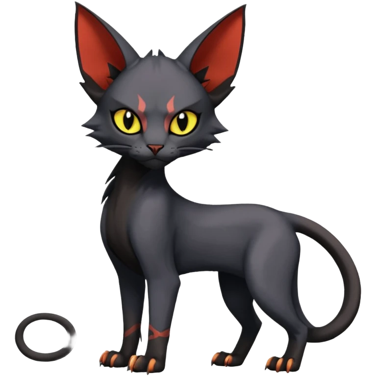 Black edgy Noivern-Litten-Sphynx-Lykoi-Caracal-cat-Fakemon full-body emoji