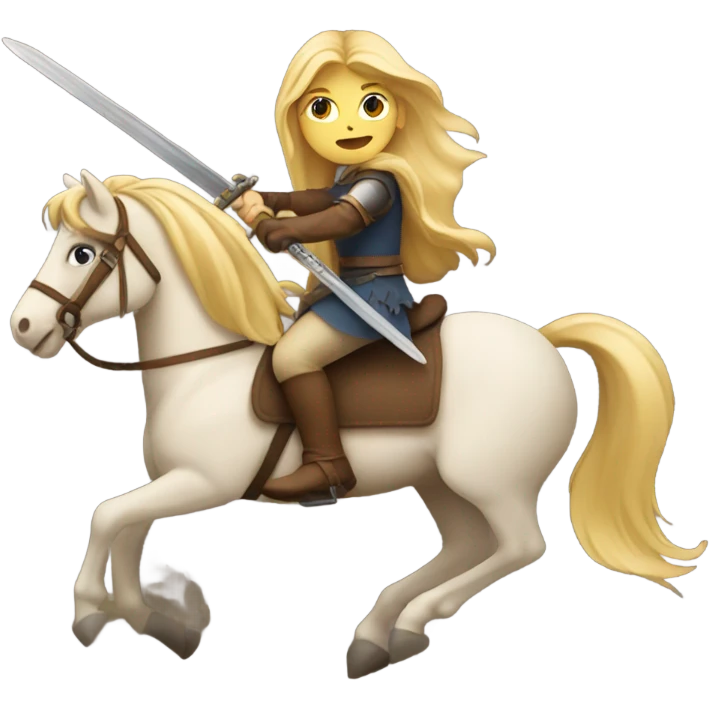 Blonde girl with long hair riding horse and holding a sword  emoji