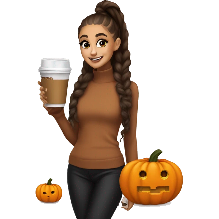 ariana grande with a pumpkin spiced latte in her han emoji