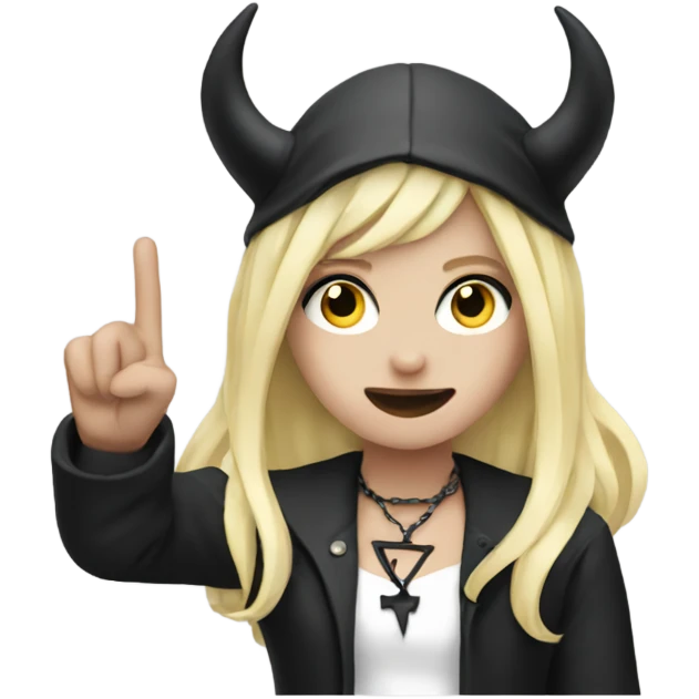 Blonde goth girl throwing devil horns with hand emoji