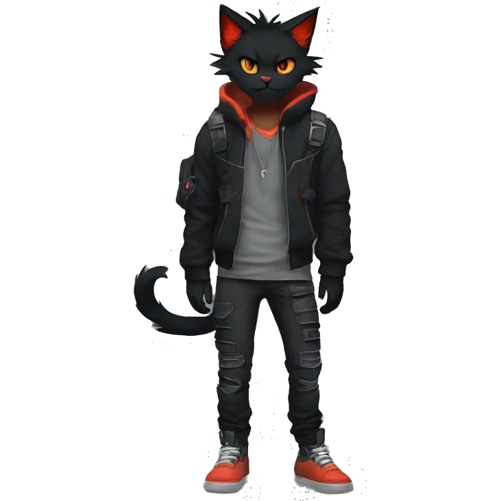 Edgy Shy Anthro boyish cool pretty dark black Litten-Pokémon-cat-fursona techwear emoji