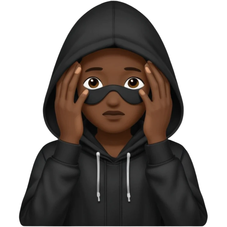 🥷🏽: inspire toi de cet emoji faisant en sorte qu’il est les mains sur ses yeux et garde sa cagoule noir emoji