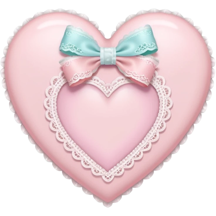 rococo Pastel pink heart with white bow with lace and frills emoji