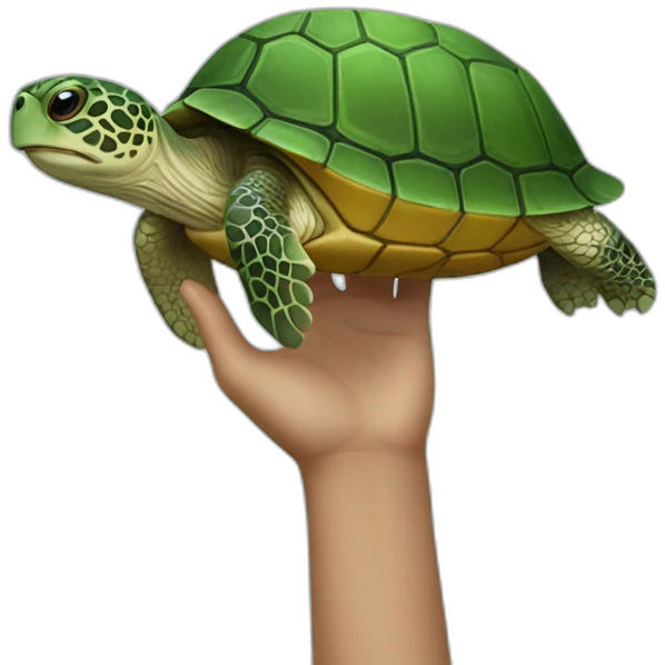 A turtle who is an hand emoji
