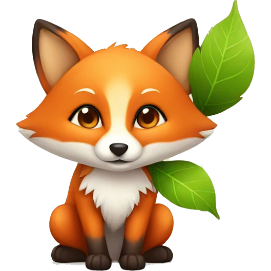 little cute fox with leaf emoji