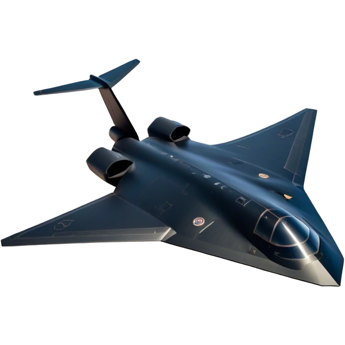 B-2 Spirit bomber - Northrop B-2 (Model Year: 2021) (Iconic colour: Stealth black) - A sleek, stealth bomber with smooth, angular contours and a matte jet-black finish. Emphasize a futuristic, minimalist design with a seamless fuselage, low-profile wings, and an overall intimidating stealth aesthetic. emoji