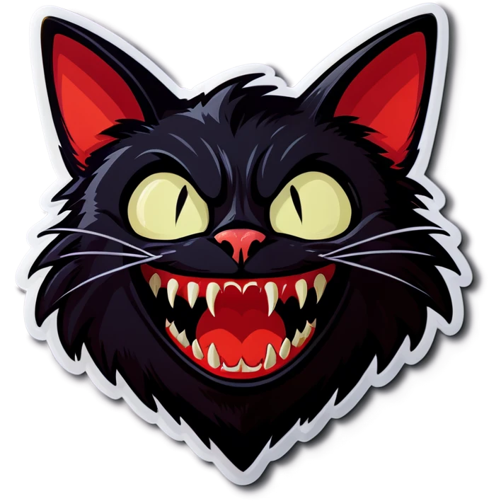 Black cat with vampire teeth emoji