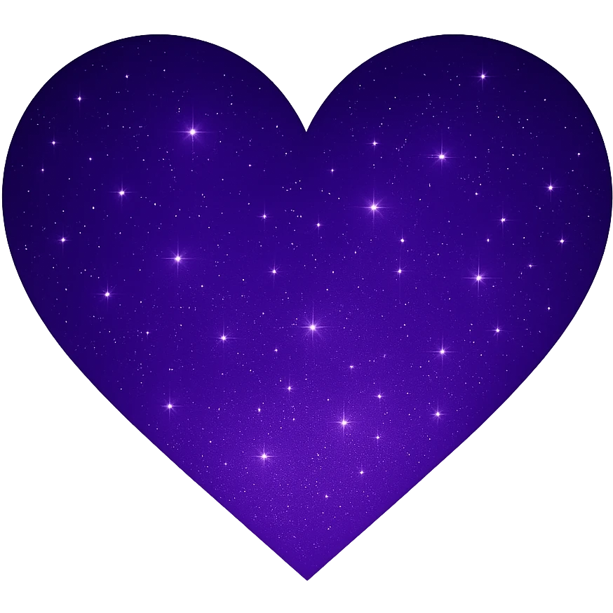 Modify the heart with a night sky gradient to a purple night theme with a purple gradient, more stars, and a soft glow. Remove the background entirely. emoji