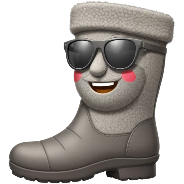 A cute traditional Russian felt boot (valenok) with a smiling face, wearing sunglasses and looking cool emoji