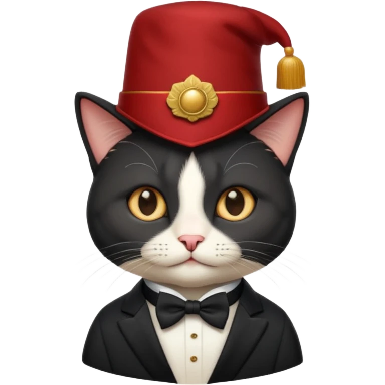 black suited cat with fes hat emoji