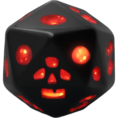 D20 dice black with red skull glowing emoji
