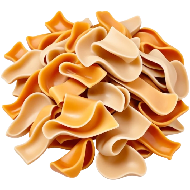 pile of thin, irregular hand-shaved soap flakes, curled and twisted, pale beige or amber tones, waxy matte surface, no container, soft lighting, subtle shadows, emoji scale emoji