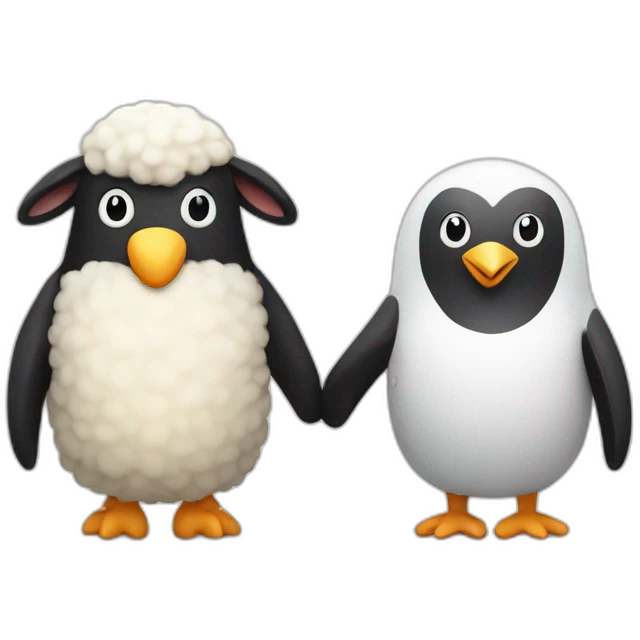 sheep and penguin holding hands  emoji